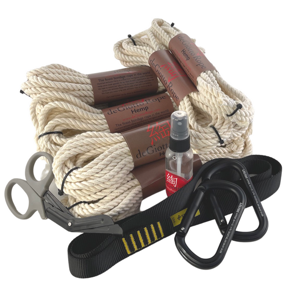 hemp shibari rope starter suspension kit 8x30' 2x15' white
