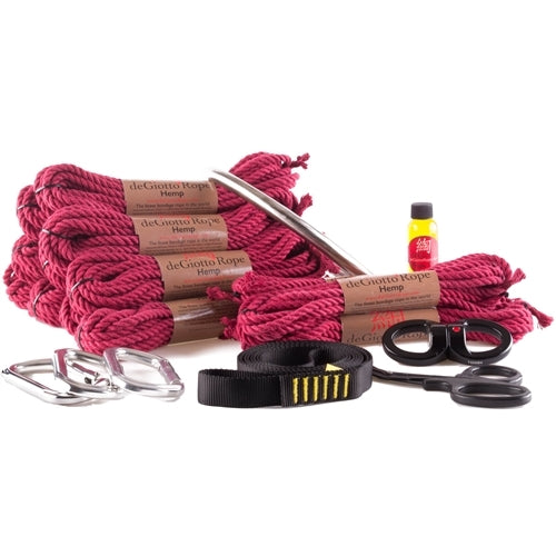 hemp shibari rope deluxe suspension kit 10x30' 4x15' burgundy