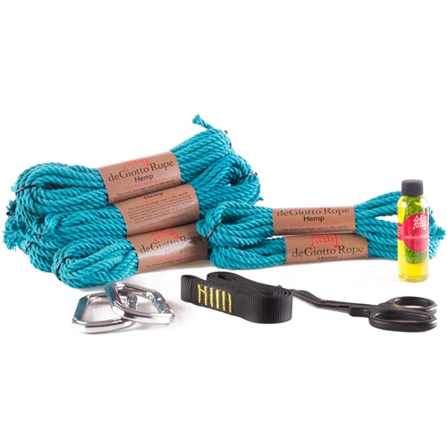 hemp shibari rope starter suspension kit 8x30' 2x15' teal