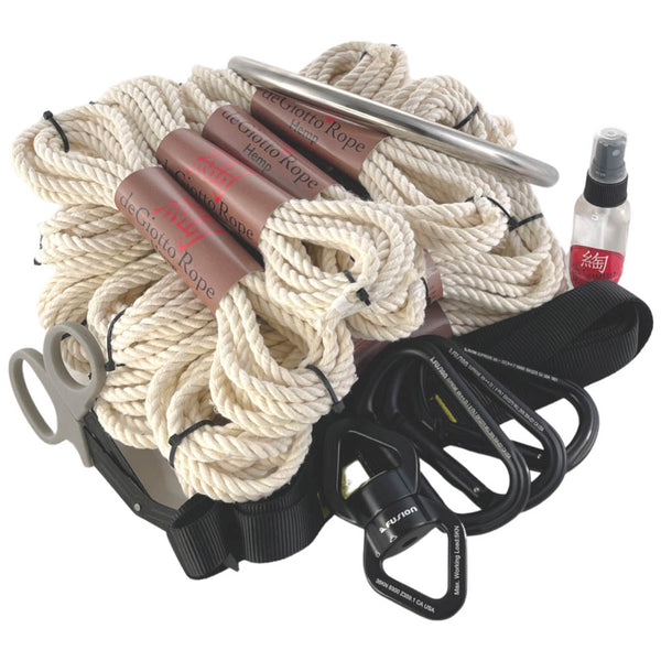 hemp shibari rope deluxe suspension kit 10x30' 4x15' white