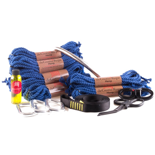 hemp shibari rope deluxe suspension kit 10x30' 4x15' blue