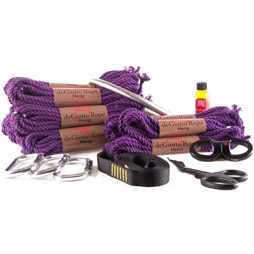 hemp shibari rope deluxe suspension kit 10x30' 4x15' purple