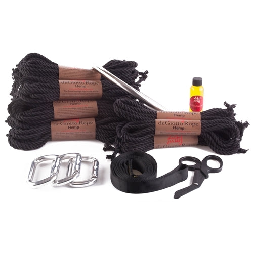 hemp shibari rope deluxe suspension kit 10x30' 4x15' black