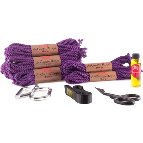 hemp shibari rope starter suspension kit 8x30' 2x15' purple