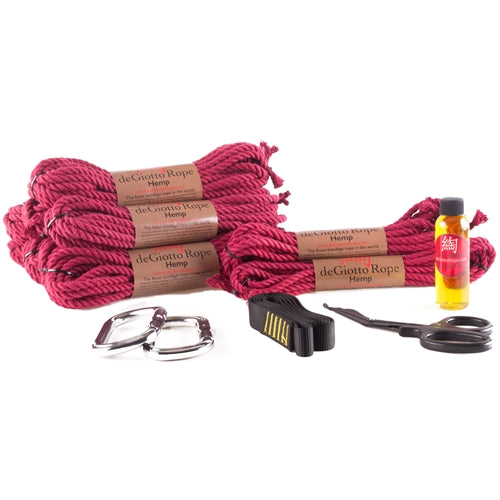 hemp shibari rope starter suspension kit 8x30' 2x15' burgundy