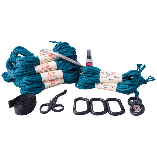 jute shibari rope deluxe suspension kit 10x30' 4x15' teal