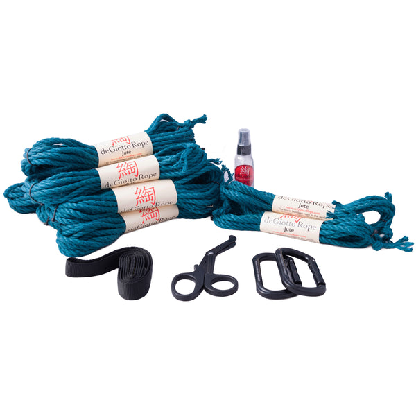 jute shibari rope suspension starter kit 8x30' 2x15' teal